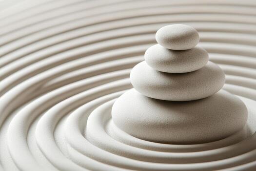 Serenity in simplicity with stacked stones in a circular sand pattern photo