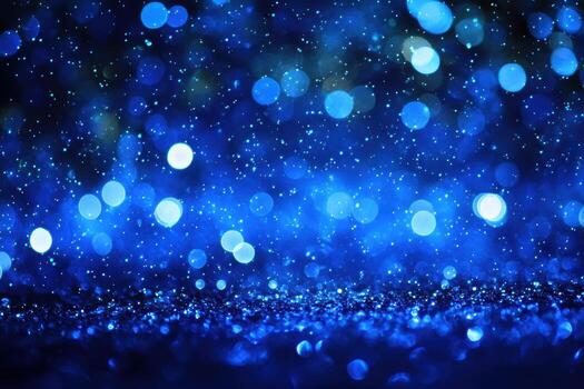 Bright blue bokeh lights create an enchanting atmosphere in a dark setting photo