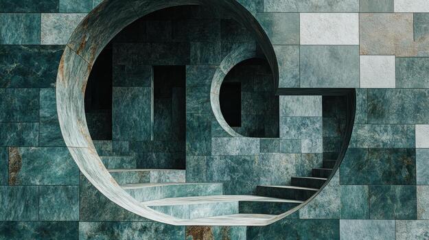 Geometric design with circular patterns and staircases in modern architecture photo