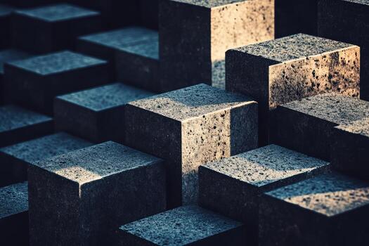 Textured concrete blocks in dynamic arrangement showcase natural light photo