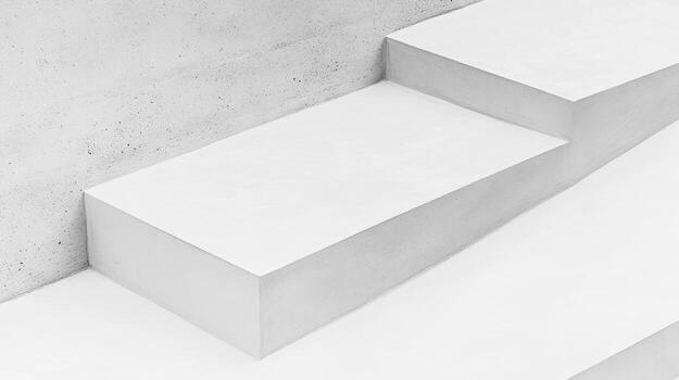Steps made of smooth white material create a minimalist architectural design photo