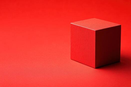 Red cube on solid red background with minimalist design aesthetic photo