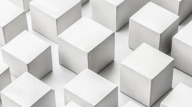 blanco cubitos arreglado pulcramente en un superficie exhibiendo geométrico precisión foto