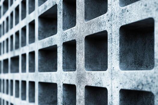 Detailed close-up of modern concrete block wall texture in industrial setting photo
