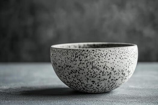 Ceramic bowl with speckled design on a textured background photo