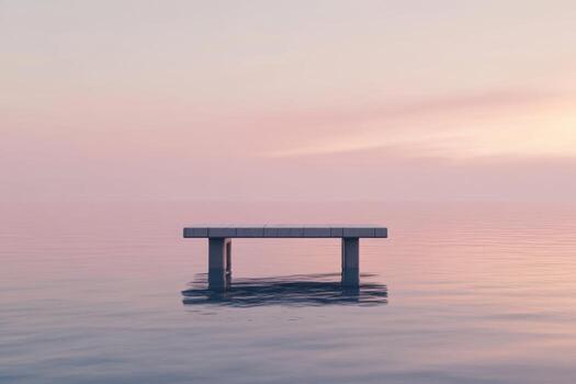 Calm waters reflect soft colors at a serene dock during twilight hours photo