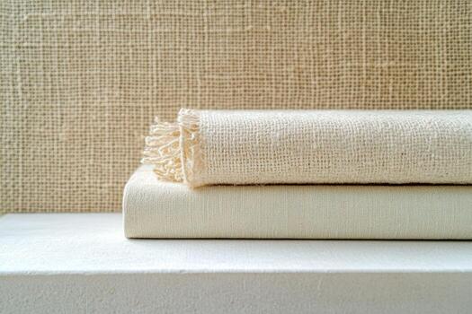 Soft textured fabrics neatly arranged on a white wooden surface photo