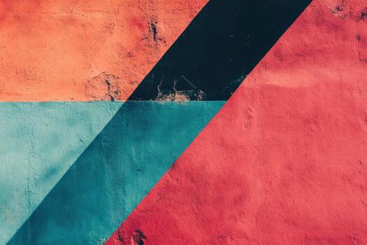 Colorful abstract mural on urban wall with geometric shapes and shadows photo