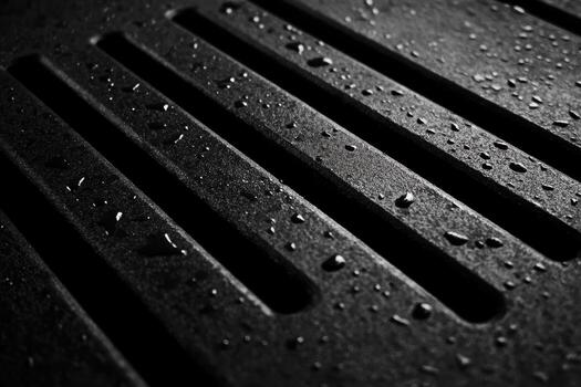 Close-up view of droplets on a textured dark surface after rain photo