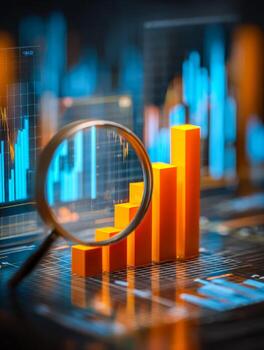 Data analysis and growth visualization with bar charts and digital graphs photo