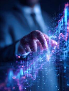 Digital data visualization and futuristic technology interface photo