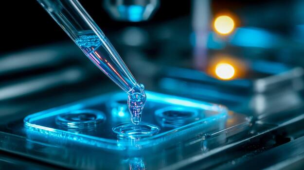Precision laboratory work with a pipette and microplates in a high-tech setting photo
