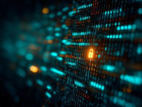 digital seguridad y datos cifrado representado por brillante bloquear símbolo en un futurista pantalla foto