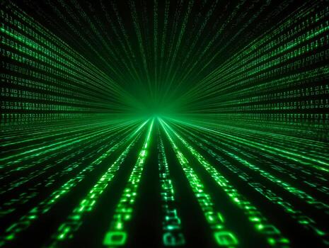 Digital data stream in a futuristic green matrix visualization photo