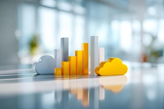 Cloud and data visualization icons representing cloud computing and data analytics photo