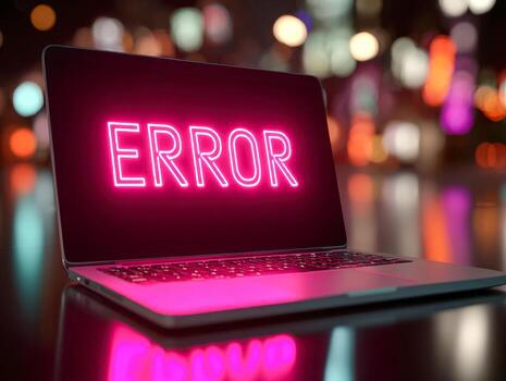Digital error message displayed on a laptop screen with colorful bokeh background photo