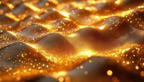 Abstract golden glittering waves with glowing particles and a sense of depth photo