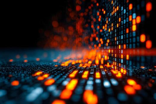 Digital data stream with vibrant glowing binary code and futuristic visual effect photo