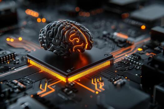 Advanced ai brain processing in a high-tech computer circuit photo