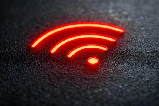 brillante neón rojo Wifi señal símbolo en texturizado oscuro superficie representando inalámbrico conectividad y moderno comunicación tecnología conceptos en digital diseño foto