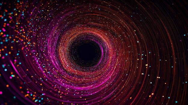 Vibrant digital vortex with glowing multicolored particles and dynamic swirling patterns photo