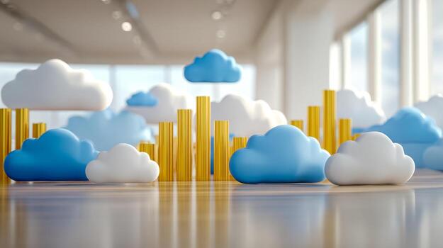 Cloud and bar chart data visualization in a modern office setting photo