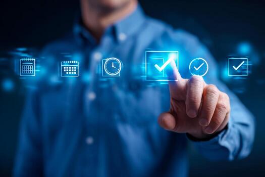 Digital interface of task management and scheduling with checkmarks photo