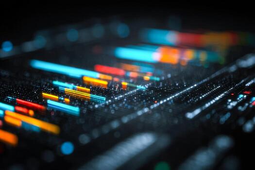 Digital sound wave visualization with colorful audio levels on a mixing console photo