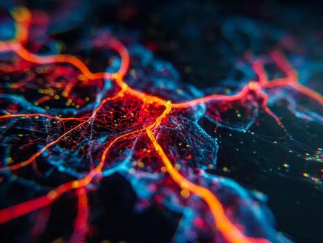 Dynamic visualization of neural network pathways with vibrant colors and intricate connections photo