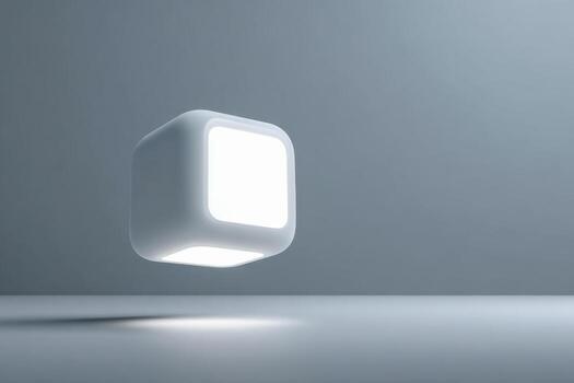 Minimalist illuminated cube floating in a sleek, modern setting photo