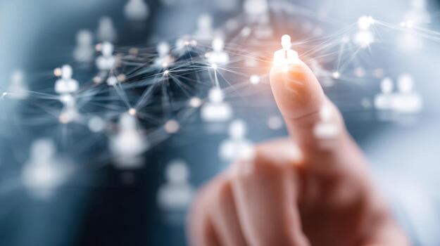 Digital networking and connection concept with a hand interacting with a holographic human figure photo