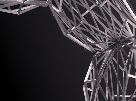Abstract silver metal structure with sharp triangular shapes on dark black. photo