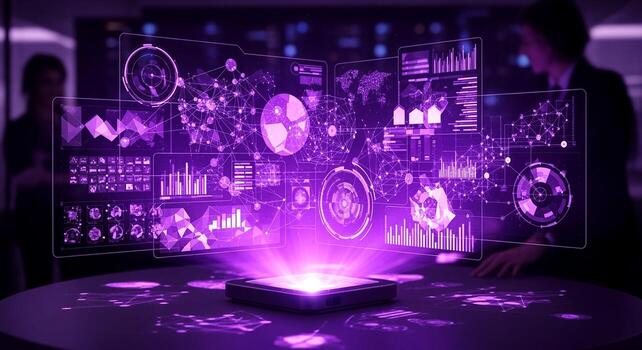 Futuristic Holographic Interface Displaying Complex Data Analytics. photo