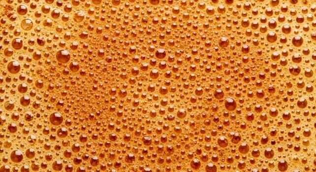 Macro view of golden brown foam with many small bubbles creating an abstract texture. photo