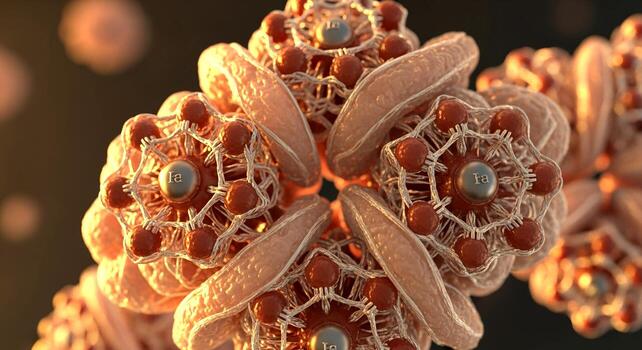 Detailed 3D rendering of a complex virus particle structure. photo