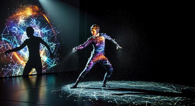 Dynamic Dancer in Illuminated Performance with Projection Mapping. photo