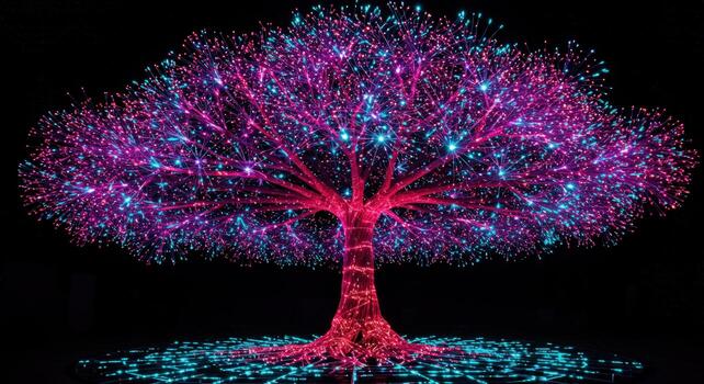 Abstract glowing tree network data connection visualization photo