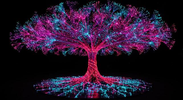 Abstract glowing tree network structure connection photo