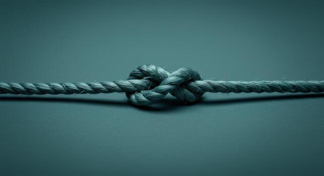 Rope knot close up symbolizing connection unity or problem solving on blue background photo