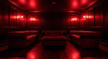 Luxurious room with red leather furniture and ambient lighting interior photo