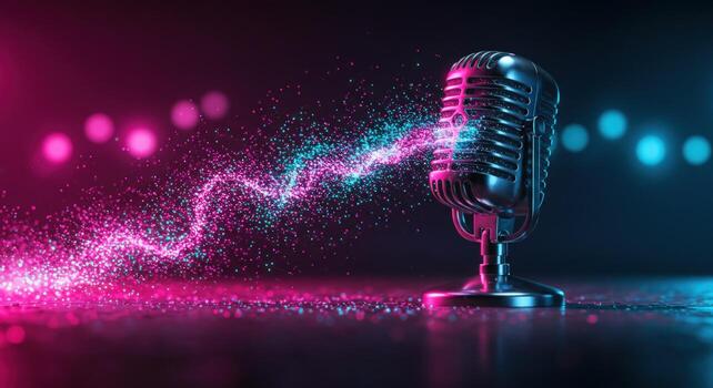 Retro microphone with abstract particle stream photo