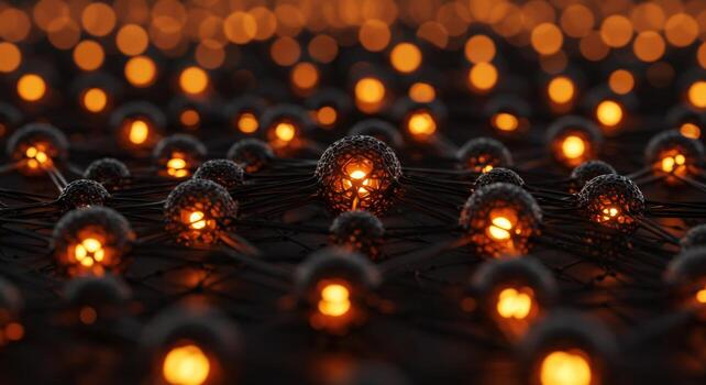 Abstract network connection nodes with glowing light photo