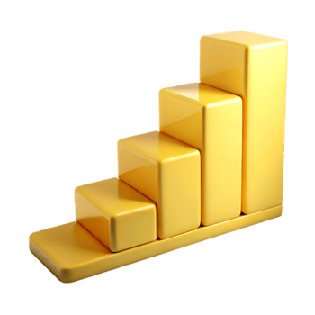 3d icon of a 3d render of yellow rectangular blocks arranged in ascending height on a flat base, isolated on transparent background png