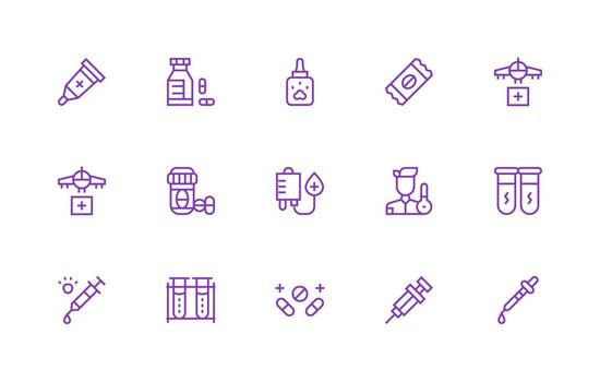 15 Icons for Pharmaceuticals in Regular Line Format Interface Icon Collection vector