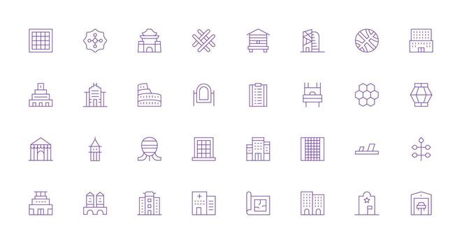 Structure Icon Set with 32 Thin Line Graphics Detailed Icon Collection for Design Systems vector