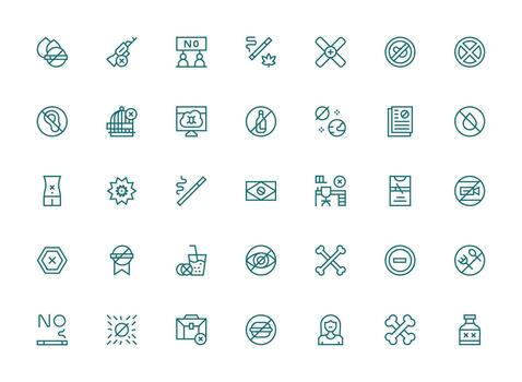 Forbidden Icon Set with 35 Regular Clean Line Graphics Icon Collection Set vector