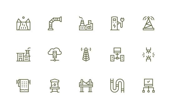 Infrastructure featuring 15 Icons in Regular Line Design Scalable Icons for Cross-Platform Interfaces vector
