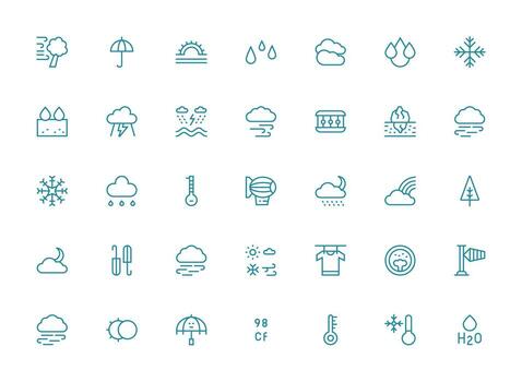 Regular Clean Line Style Weather Icons with 35 Vectors Dashboard Icon Series