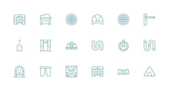 Tunnel Visual Pack containing 18 Minimal Line Icons Quick Access Icons for UI Development vector