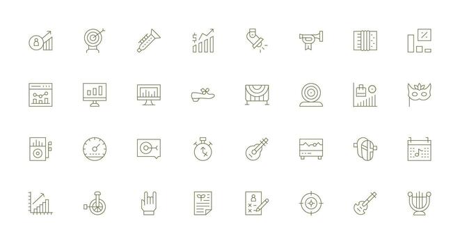 actuación presentando 32 íconos en Delgado línea diseño creativo icono conjunto vector